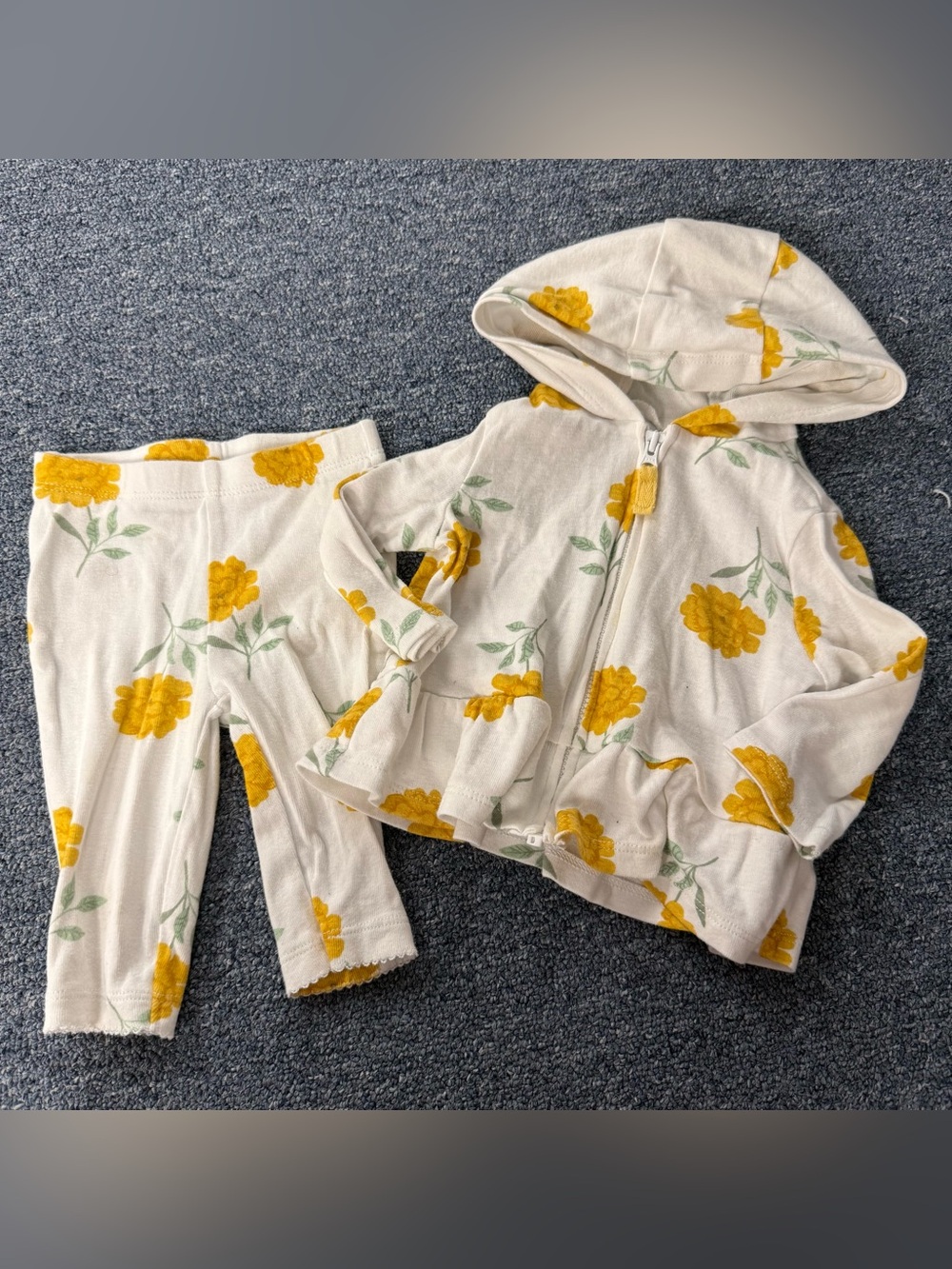 Baby Girls Yellow Flower Print Matching Two Piece Set Size 3m